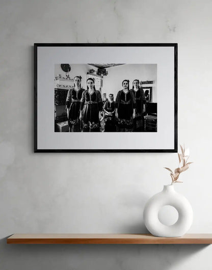 Metsovo, Epirus, Greece | Costumes next to Fireplace | Black-and-White Wall Art Photography - single print framed