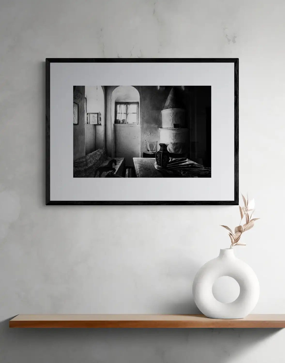 Filiates, Thesprotia, Epirus, Greece | Interior with Fireplace | Black-and-White Wall Art Photography - single print framed