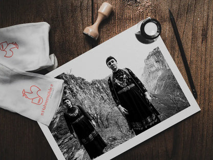 Zagori, Epirus, Greece | Costumes at Vikos Gorge | Black-and-White Wall Art Photography - print on table