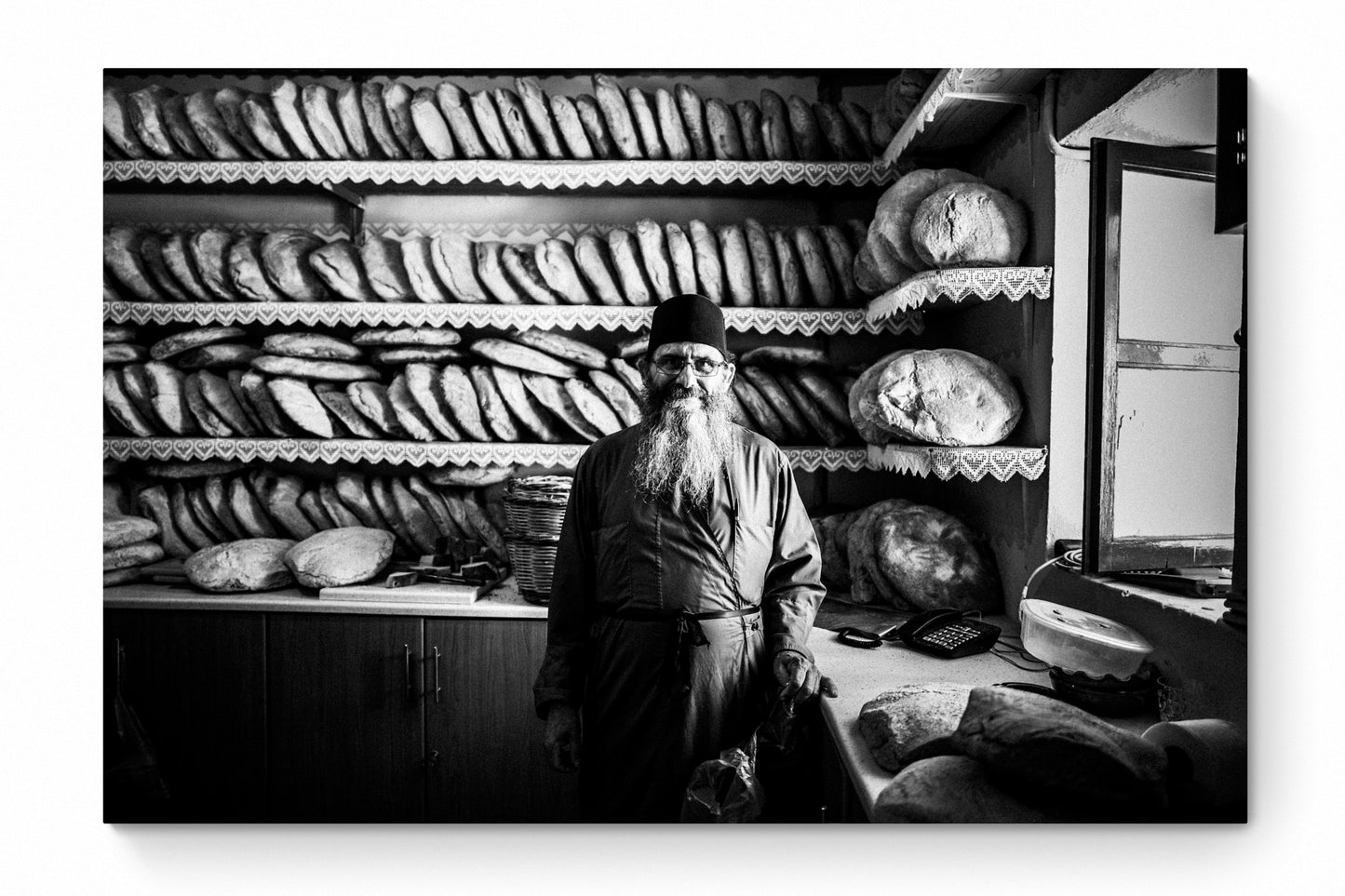 Black and White Photography Wall Art Greece | Priest in Amorgos Cyclades by George Tatakis - whole photo