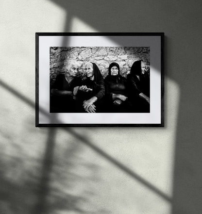 Black and White Photography Wall Art Greece | Gossiping in Egglouvi Lefkada Ionian by George Tatakis - single framed photo
