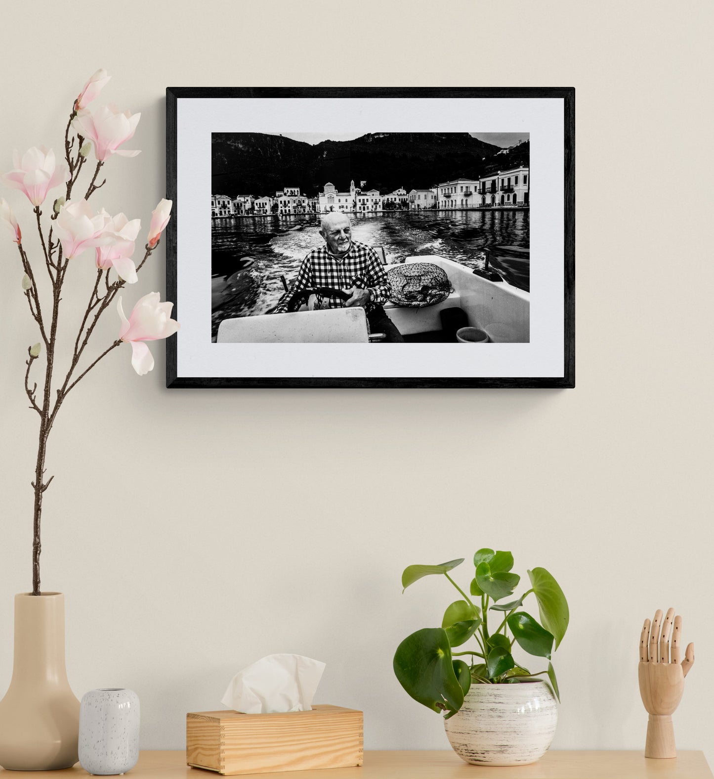 Black and White Photography Wall Art Greece | Boat in Kastellorizon Dodecanese by George Tatakis - single framed photo