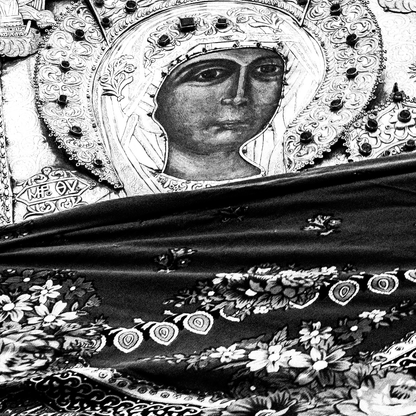 Black and White Photography Wall Art Greece | Carrying the Icons in Olympos on Easter Tuesday Karpathos Dodecanese by George Tatakis - detailed view