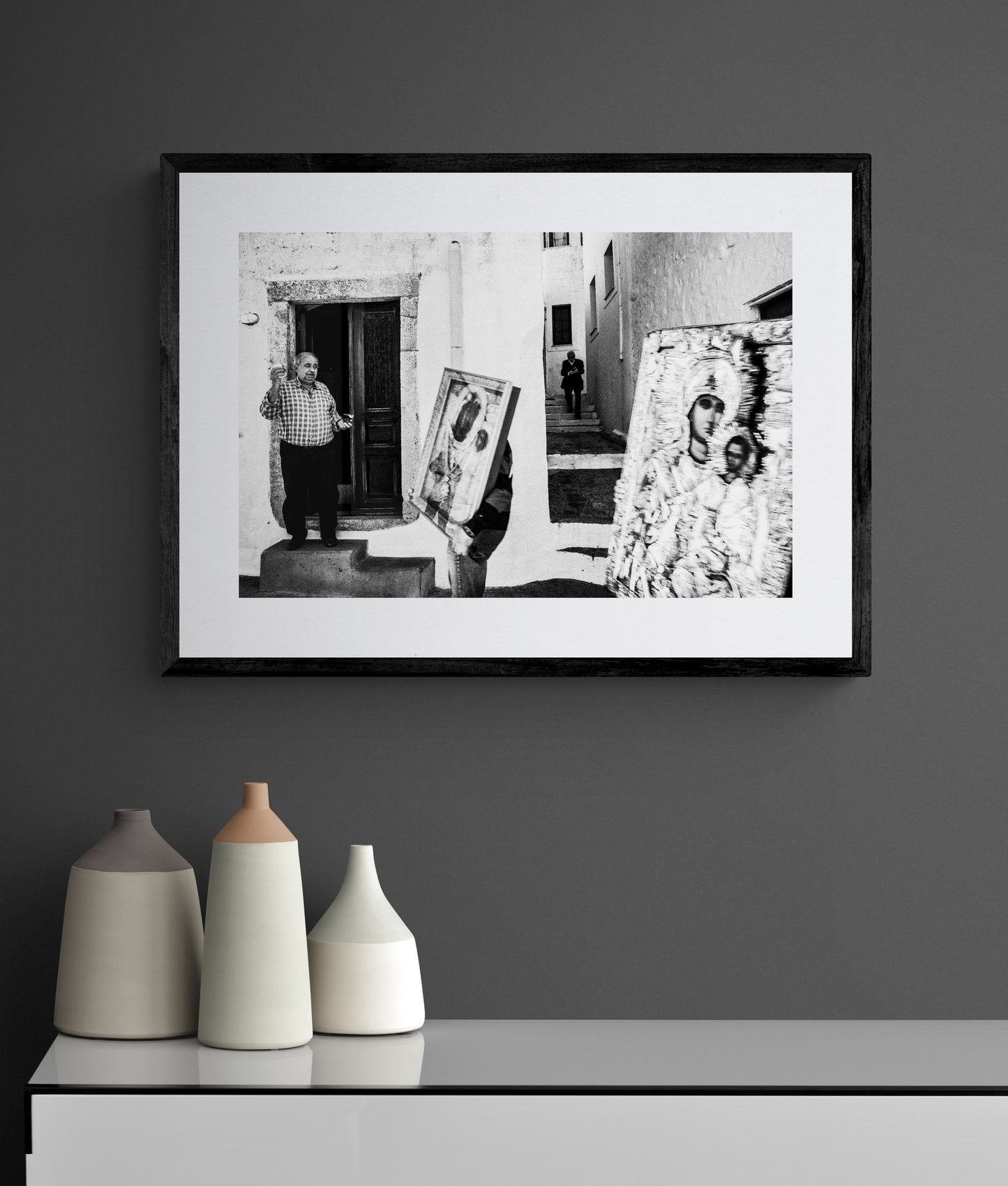 Black and White Photography Wall Art Greece | Litany in Patmos Dodecanese by George Tatakis - single framed photo