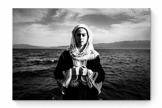 Black and White Photography Wall Art Greece by George Tatakis | A woman in the costume of Kymi, Euboea island - whole photo