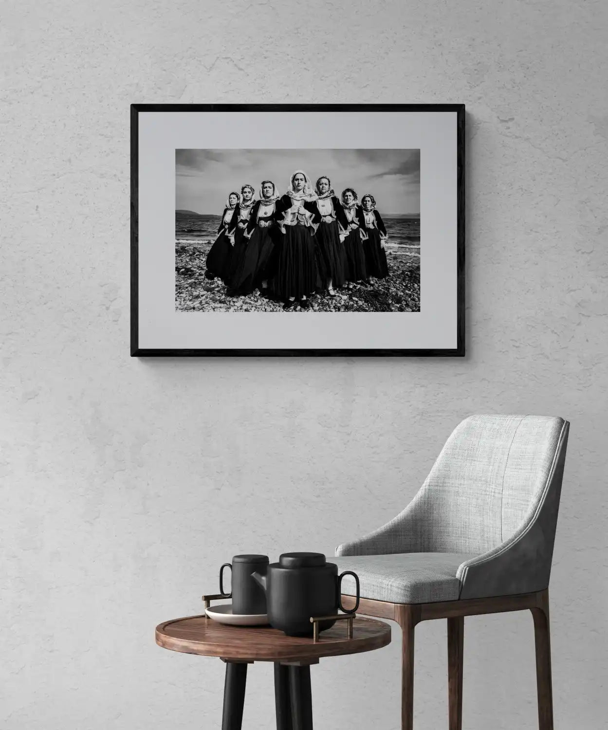 Black and White Photography Wall Art Greece by George Tatakis | A group of women in the costumes of Kymi, Euboea island - single framed photo