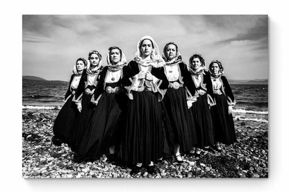 Black and White Photography Wall Art Greece by George Tatakis | A group of women in the costumes of Kymi, Euboea island - whole photo