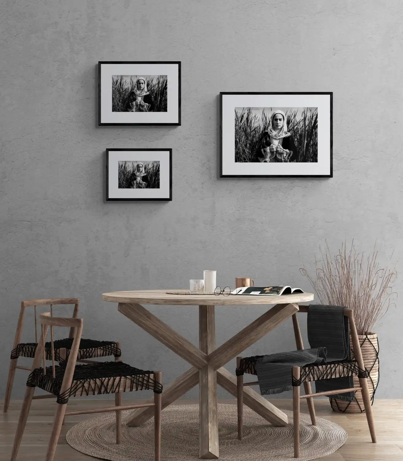 Black and White Photography Wall Art Greece by George Tatakis | A woman in the costume of Kymi in a field of straws, Euboea island - framing options