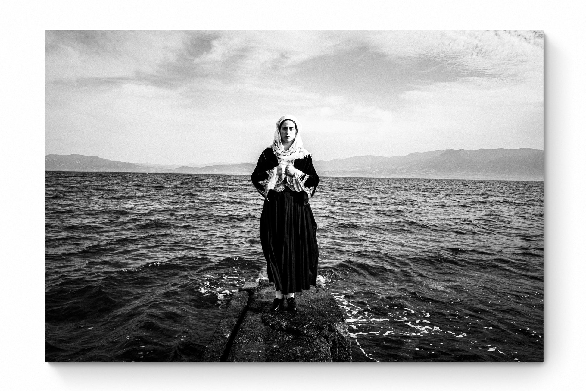 Black and White Photography Wall Art Greece by George Tatakis | A woman in the costume of Kymi, Euboea island - whole photo