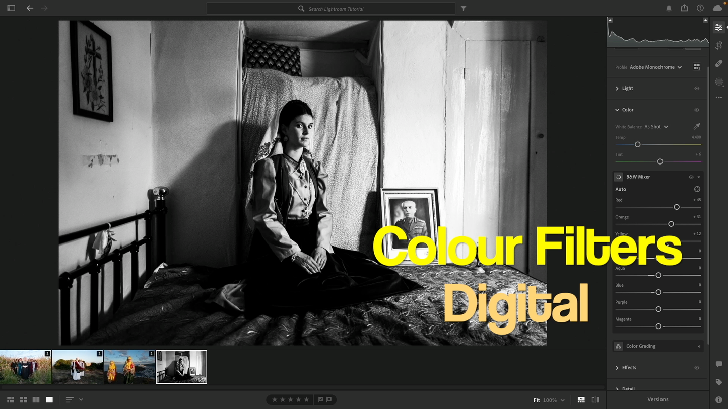 Instant Digital Download | Adobe Lightroom Black-and-White editing Masterclass | Video tutorial by George Tatakis. Colour Filters