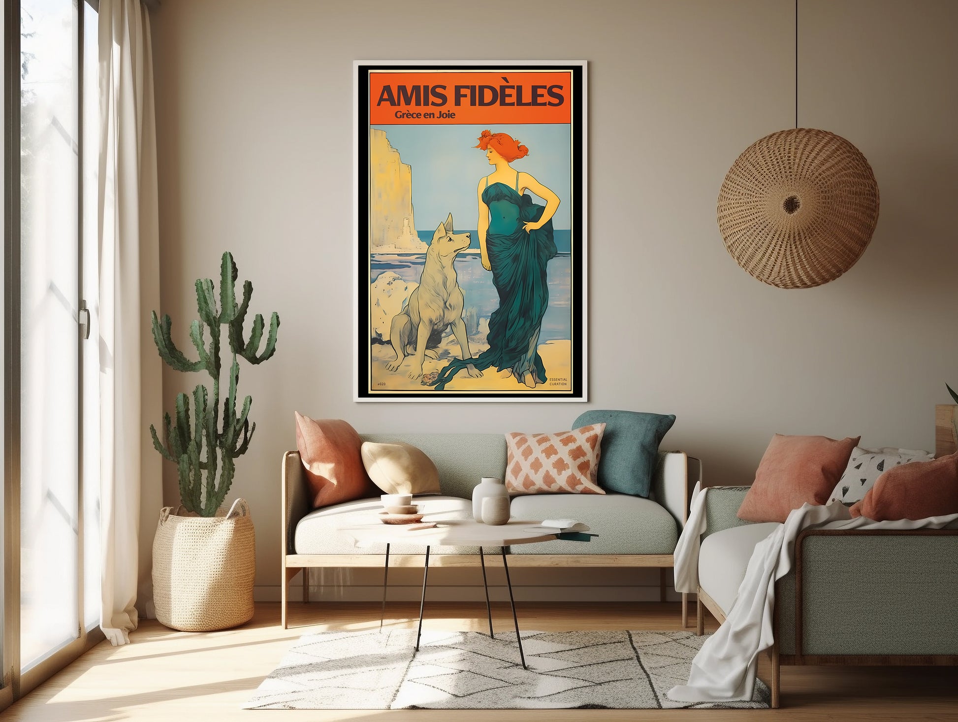 Color Retro Poster Wall Art from Greece by George Tatakis | Lady with Dog by the sea - boho room