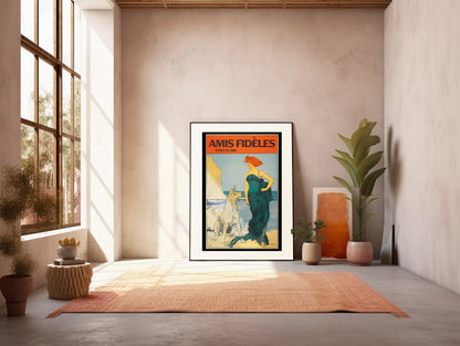 Color Retro Poster Wall Art from Greece by George Tatakis | Lady with Dog by the sea - art studio