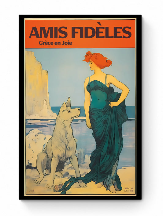 Color Retro Poster Wall Art from Greece by George Tatakis | Lady with Dog by the sea - poster