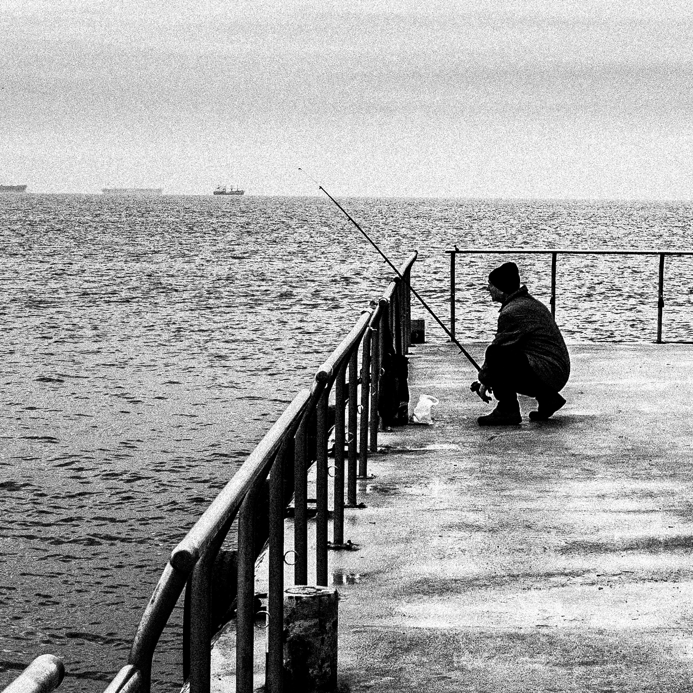 Black and White Photography Wall Art Greece | Fishing in Burgas Bulgaria by George Tatakis - detailed view