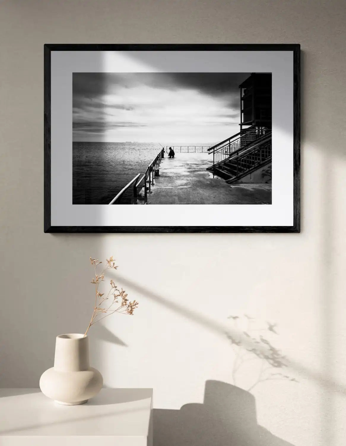 Black and White Photography Wall Art Greece | Fishing in Burgas Bulgaria by George Tatakis - single framed photo