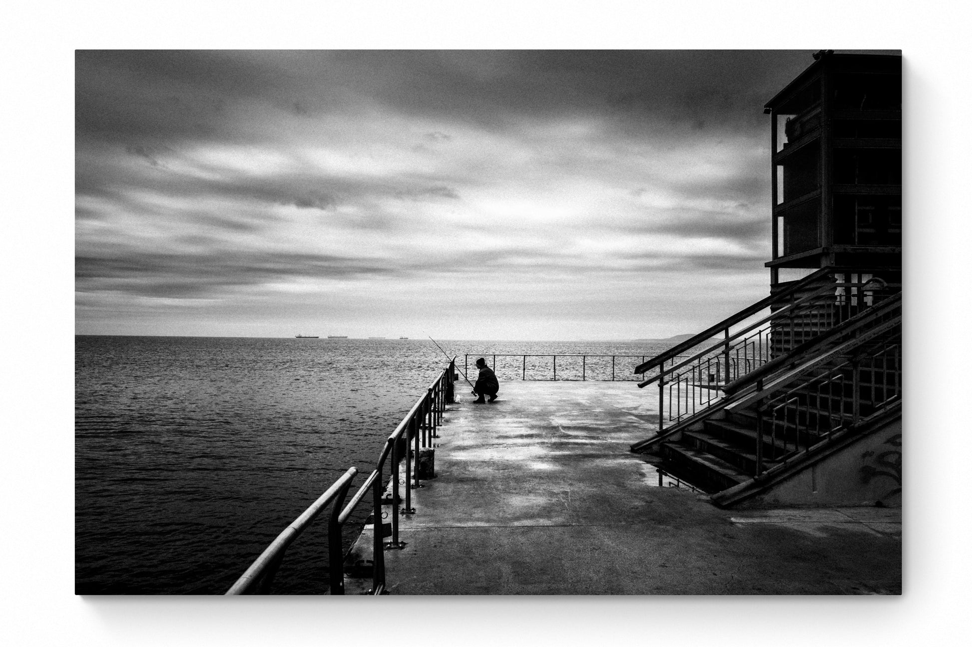 Black and White Photography Wall Art Greece | Fishing in Burgas Bulgaria by George Tatakis - whole photo
