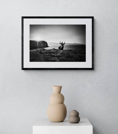 Black and White Photography Wall Art Greece | Cliff at Koufonissia Cyclades Aegean by George Tatakis - single framed photo