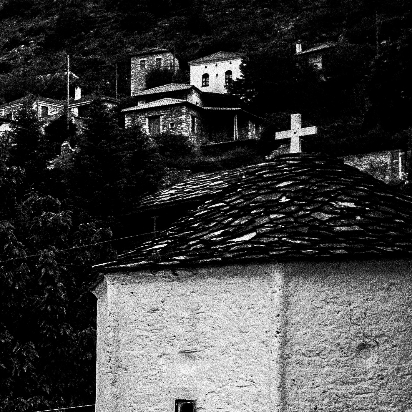 Black and White Photography Wall Art Greece | View of Prastos village Arcadia Peloponnese by George Tatakis - detailed view