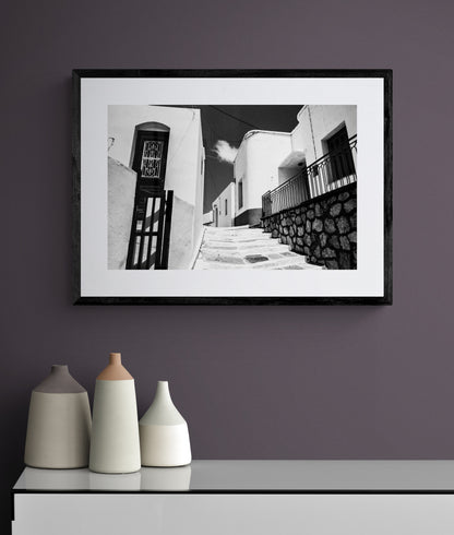 Black and White Photography Wall Art Greece | Street in Sifnos island Cyclades by George Tatakis - single framed photo