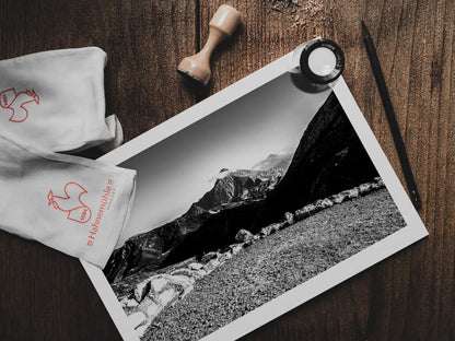 Black and White Photography Wall Art Greece | Mountains in Olympos Karpathos Dodecanese by George Tatakis - photo print on table