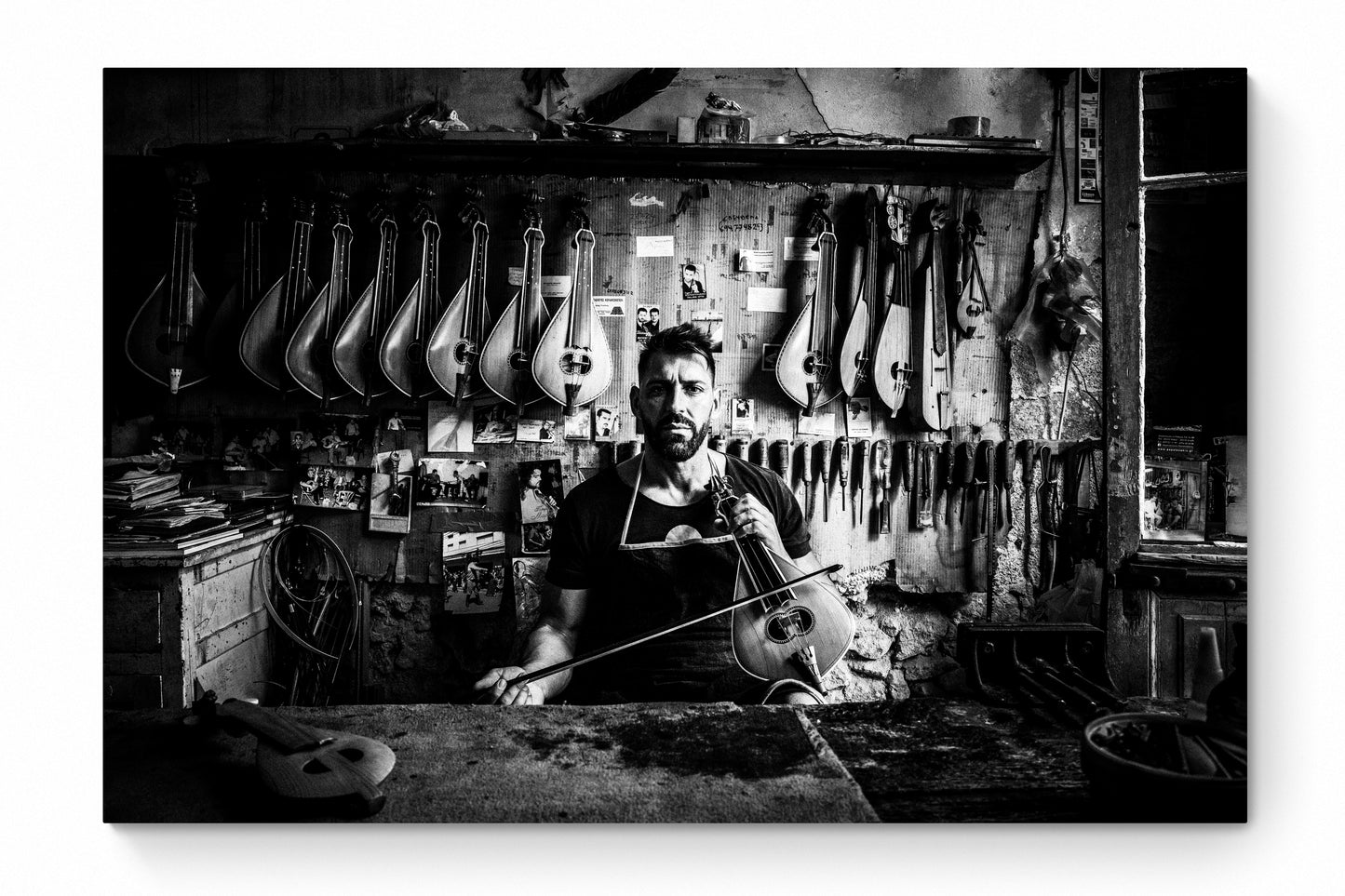 Black and White Photography Wall Art Greece | Lyre maker in Rethymnon Crete by George Tatakis - whole photo
