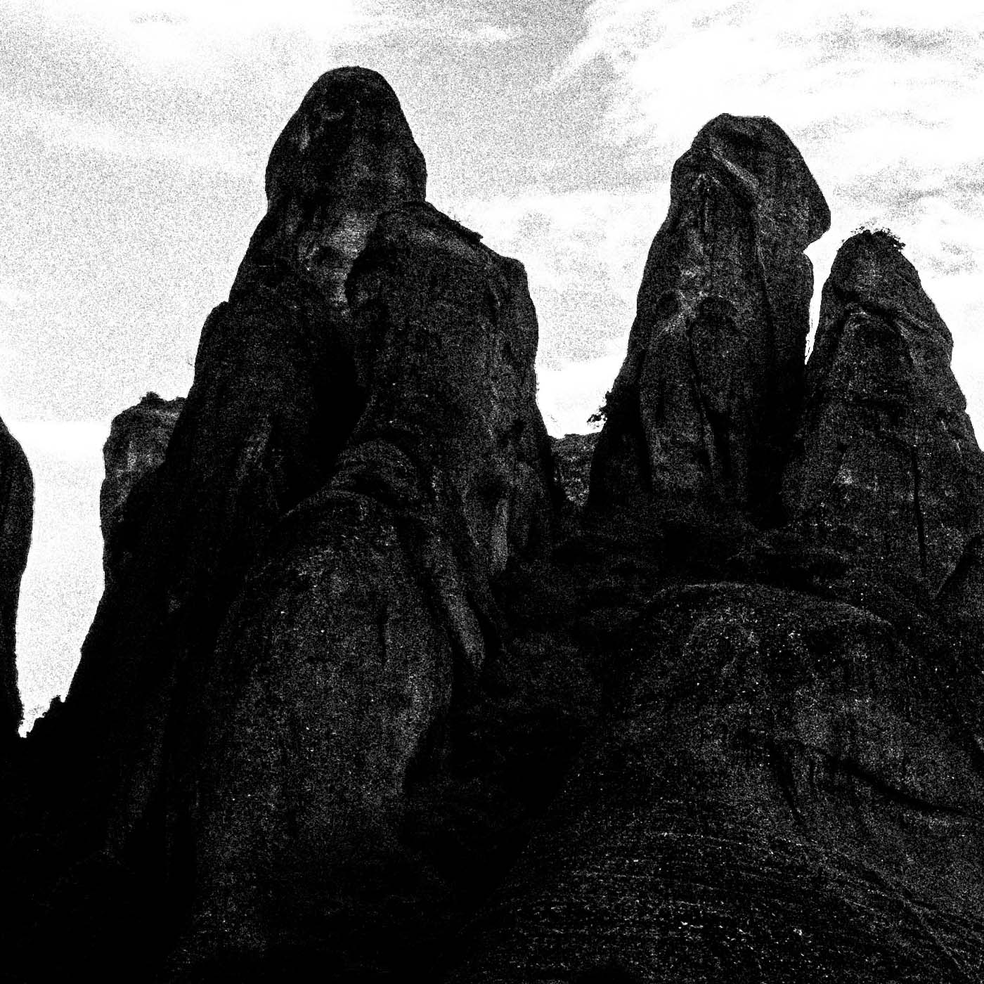 Meteora pillar formations. Black-and-white photography print by George Tatakis, from the project Chorōs. Close-up detail