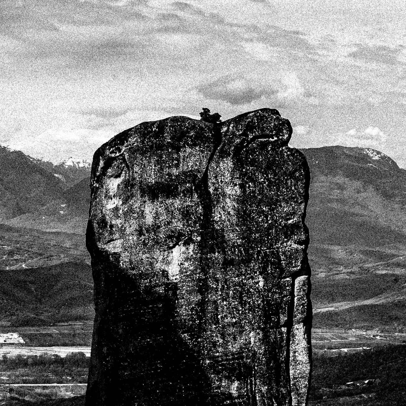 Rock pillars at Meteora. Black-and-white photography print by George Tatakis from the project Chorōs. Close-up detail