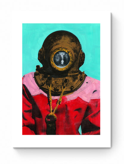 Painting Pop Art Wall Art from Greece | Baby Blue & Pink sponge diver from Kalymnos island, by George Tatakis - poster