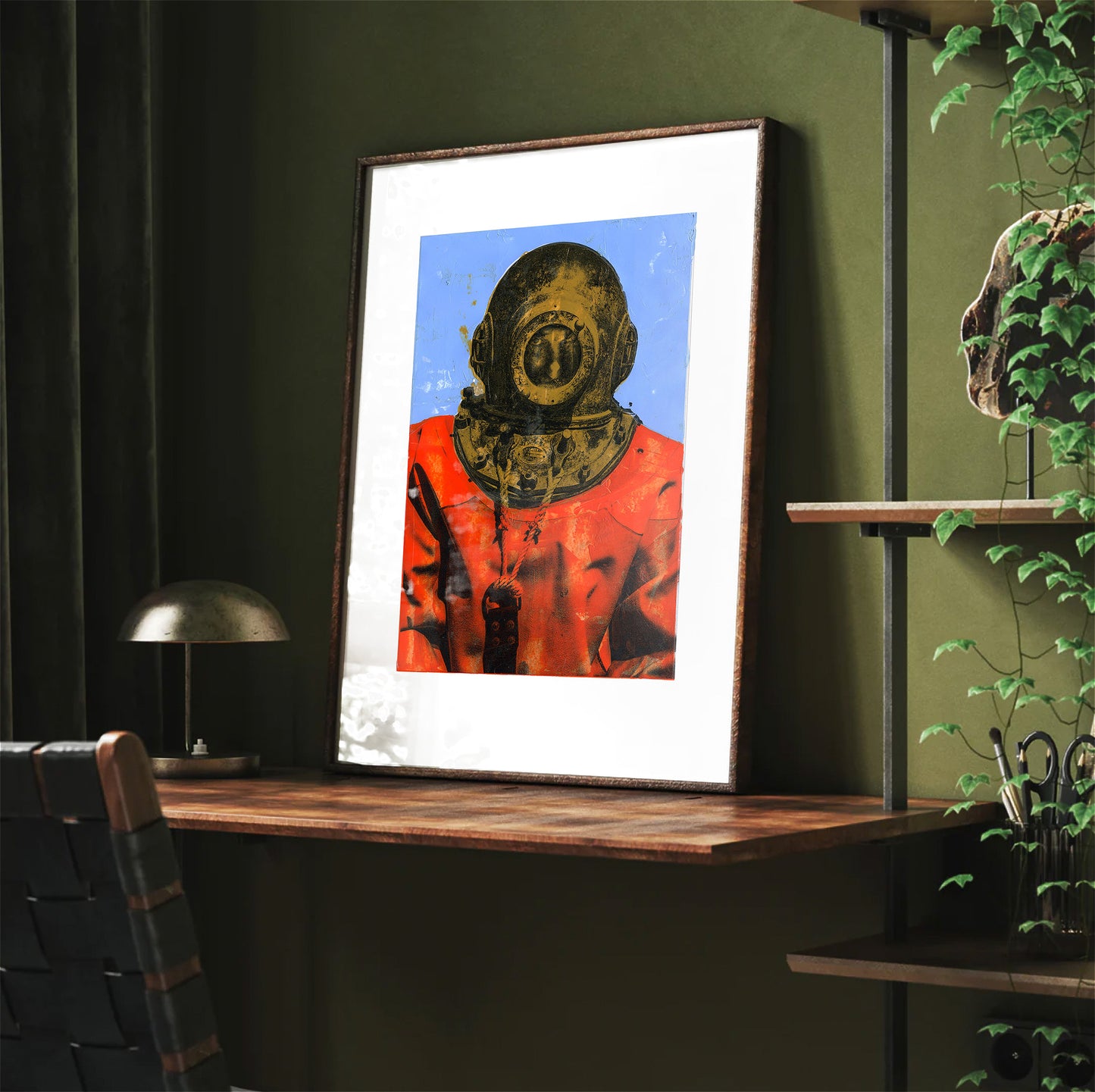 Painting Pop Art Wall Art from Greece | Duotone sponge diver from Kalymnos island, by George Tatakis - Framed poster