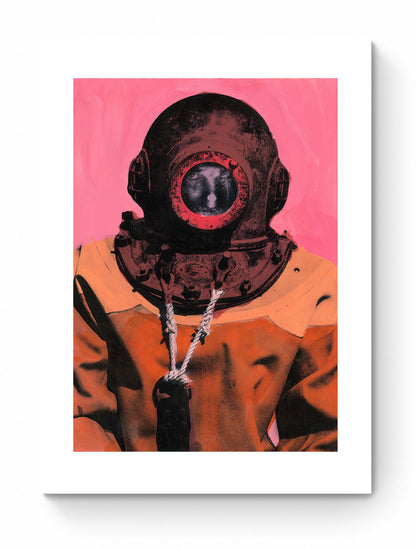Painting Pop Art Wall Art from Greece | Flat Pink sponge diver from Kalymnos island, by George Tatakis - poster