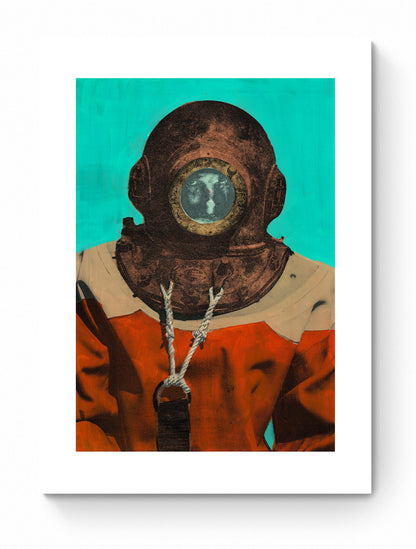 Painting Pop Art Wall Art from Greece | Flat Turquoise sponge diver from Kalymnos island, by George Tatakis - poster