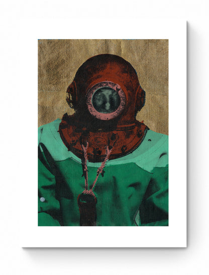 Painting Pop Art Wall Art from Greece | Golden Backdrop sponge diver from Kalymnos island, by George Tatakis - poster