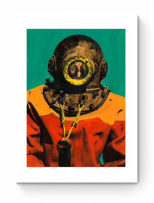 Painting Pop Art Wall Art from Greece | Orange & Green sponge diver from Kalymnos island, by George Tatakis - poster