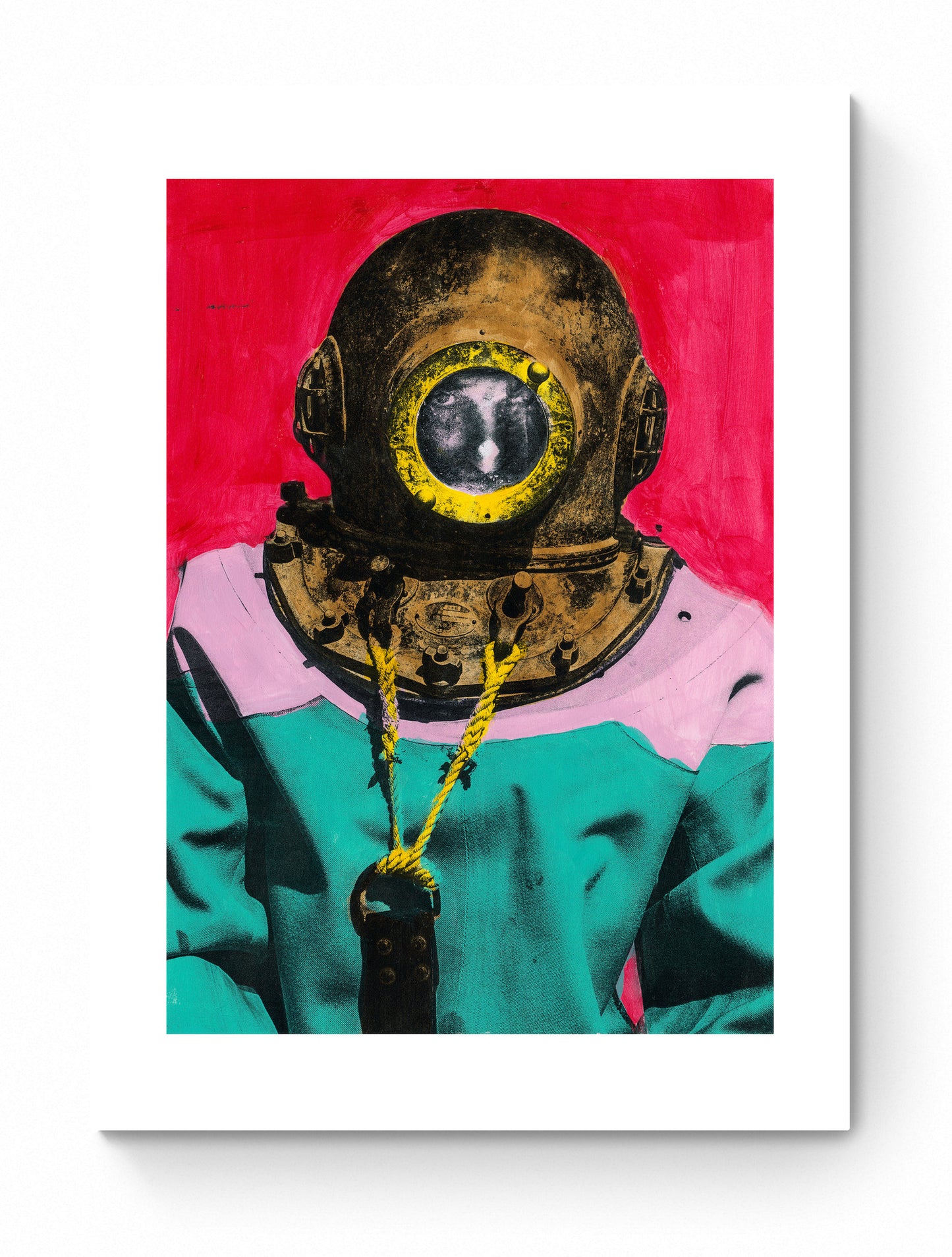 Painting Pop Art Wall Art from Greece | Red & Mauve sponge diver from Kalymnos island, by George Tatakis - poster