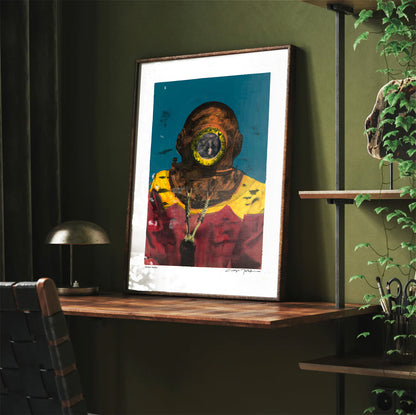 Painting Pop Art Wall Art from Greece | Smudged sponge diver from Kalymnos island, by George Tatakis - Framed Poster