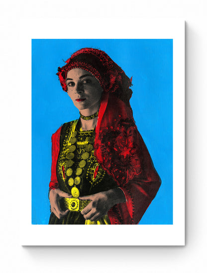 Painting Pop Art Wall Art from Greece | Blue Red Metaxades Costume from Evros, Thrace, by George Tatakis - poster