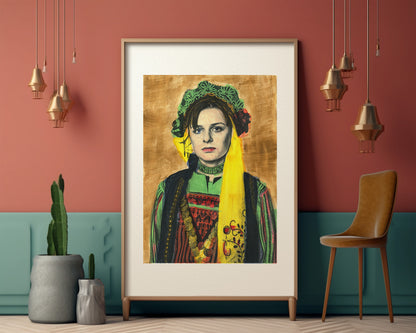 Painting Pop Art Wall Art from Greece | Brown Metaxades Costume from Evros, Thrace, by George Tatakis - inside an eclectic room