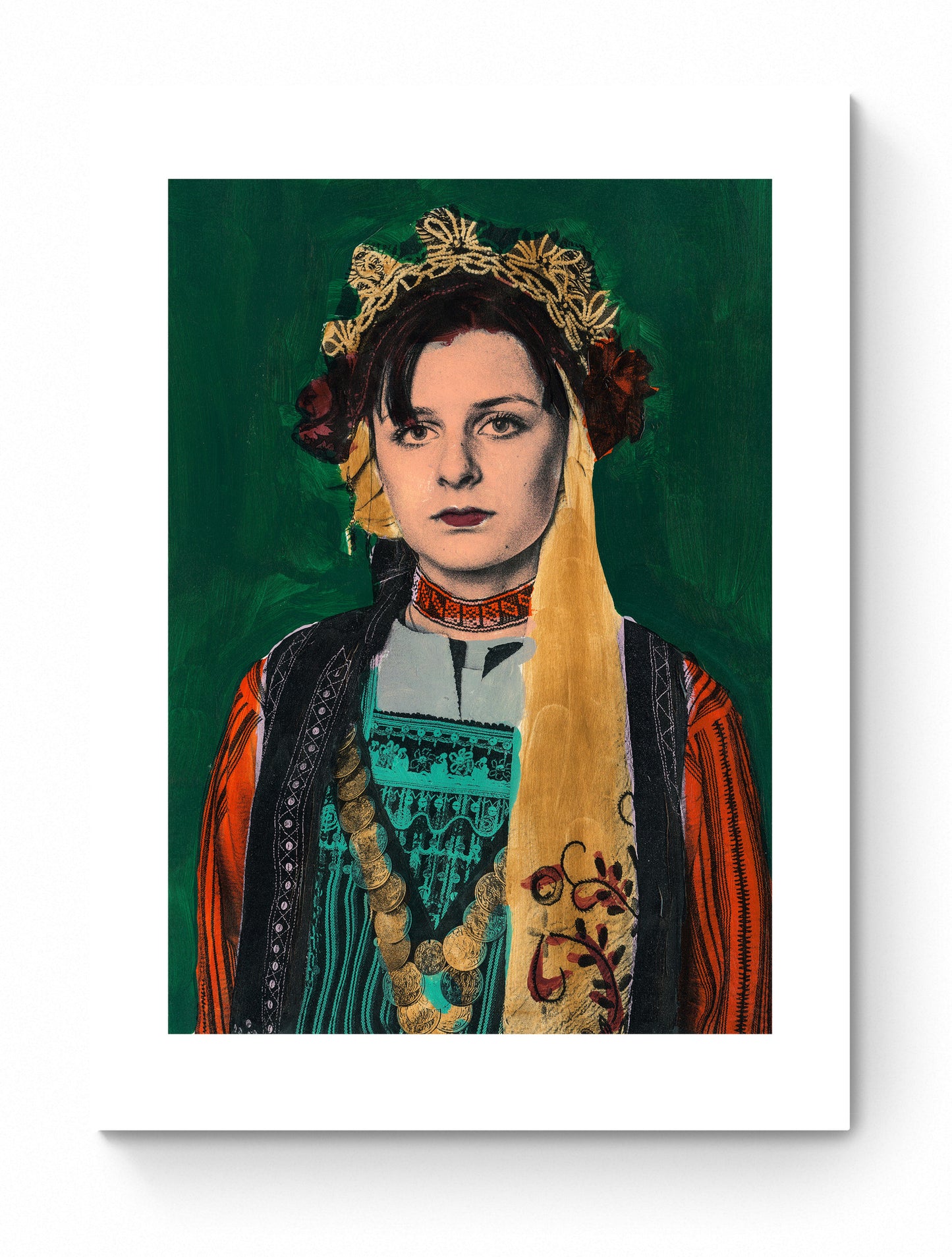 Painting Pop Art Wall Art from Greece | Dark Green Metaxades Costume from Evros, Thrace, by George Tatakis - poster