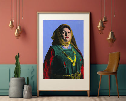Painting Pop Art Wall Art from Greece | Red Green Metaxades Costume from Evros, Thrace, by George Tatakis - inside an eclectic room
