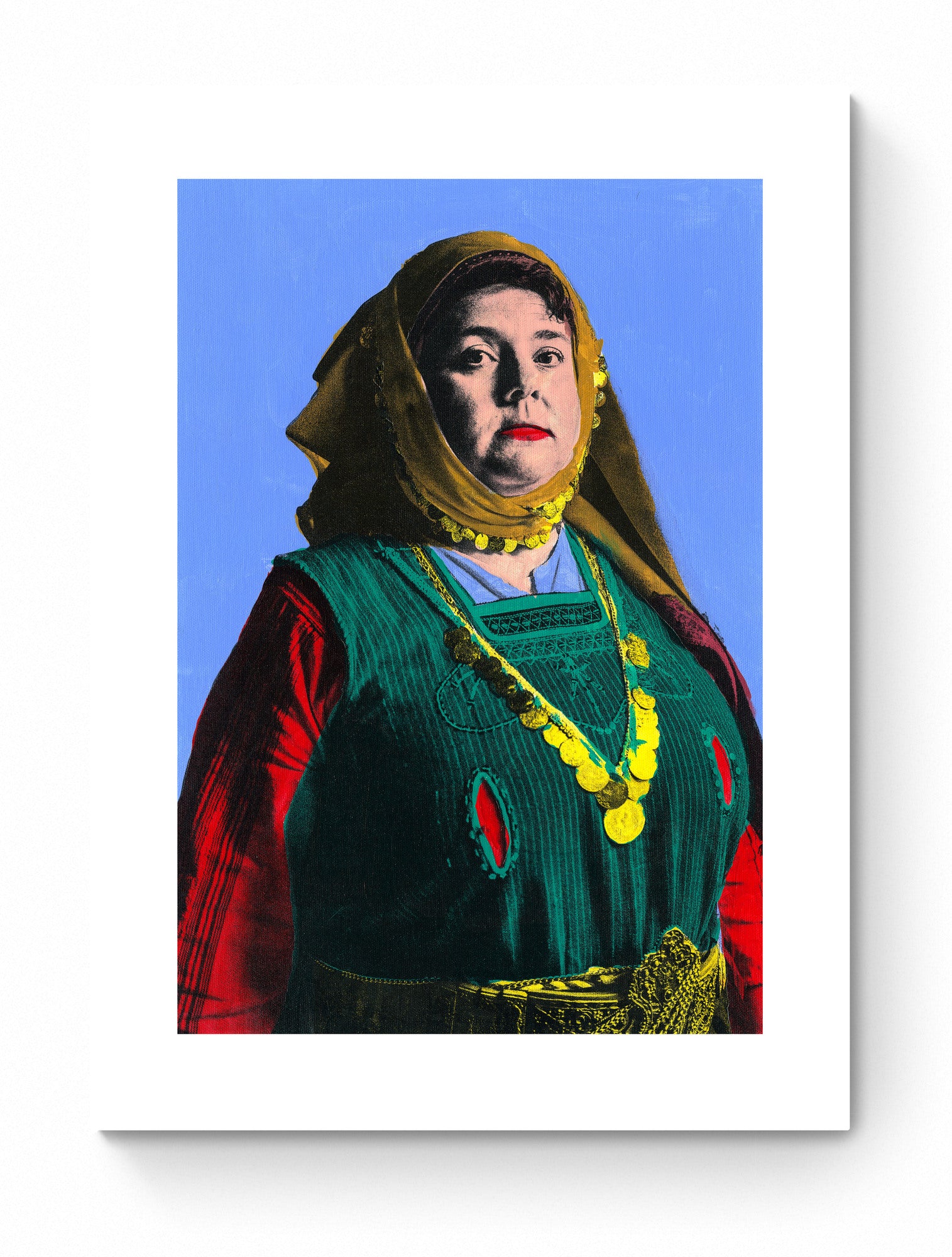 Painting Pop Art Wall Art from Greece | Red Green Metaxades Costume from Evros, Thrace, by George Tatakis - poster