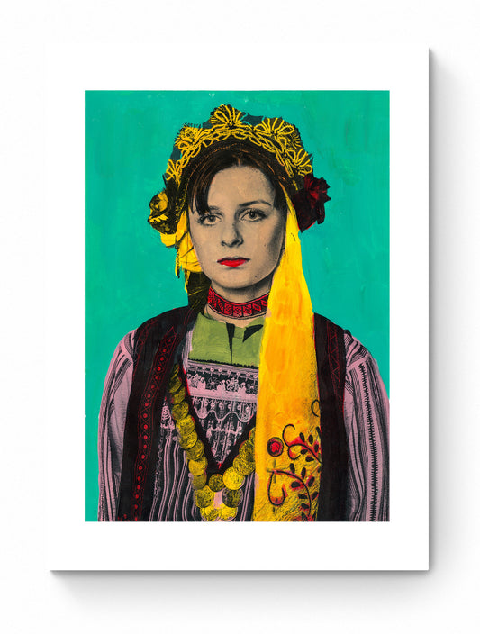Painting Pop Art Wall Art from Greece | Turquoise Metaxades Costume from Evros, Thrace, by George Tatakis - poster