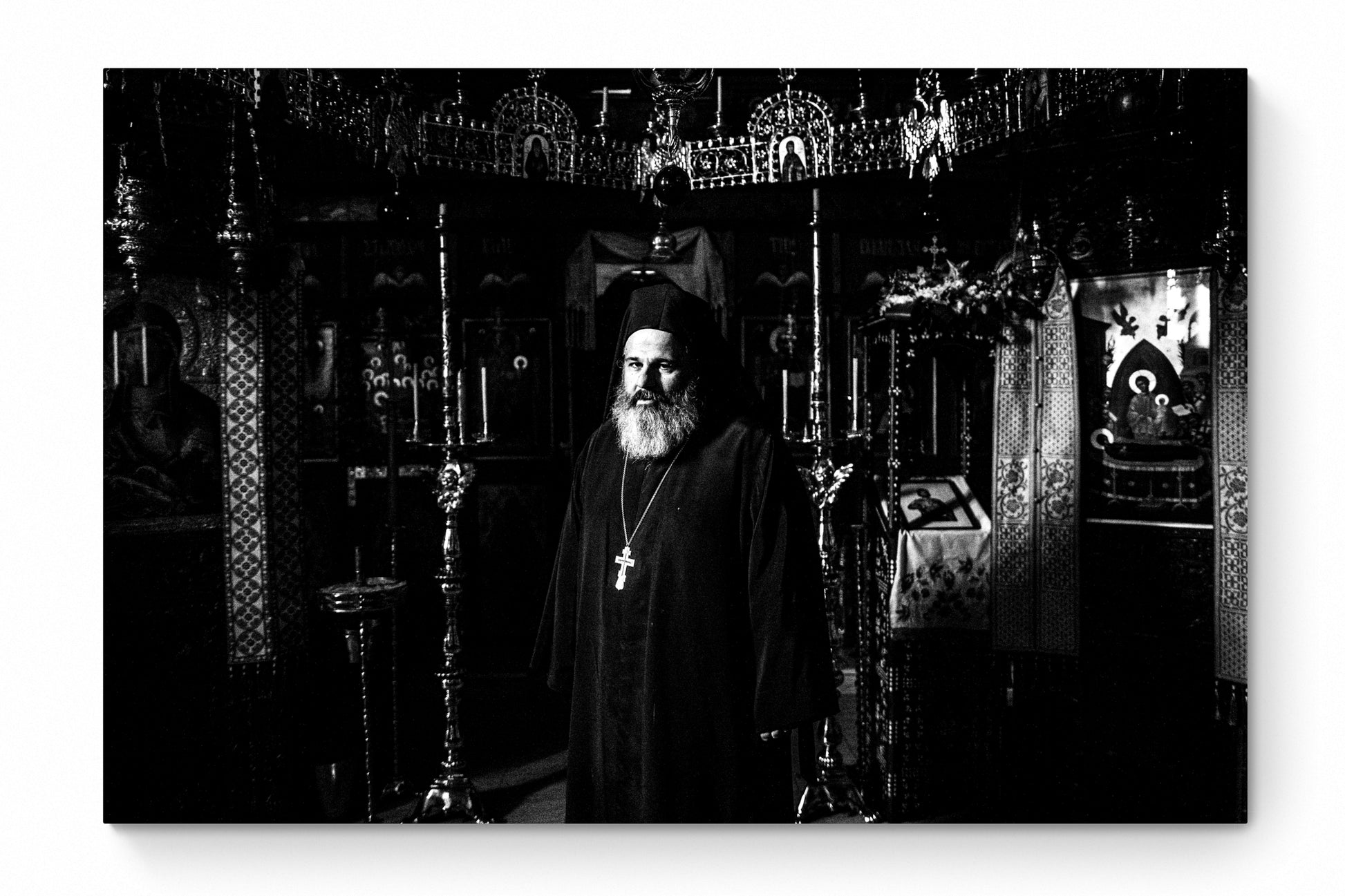 Black and White Photography Wall Art Greece | A priest at a local church in Kladorachi Florina W. Macedonia - whole image