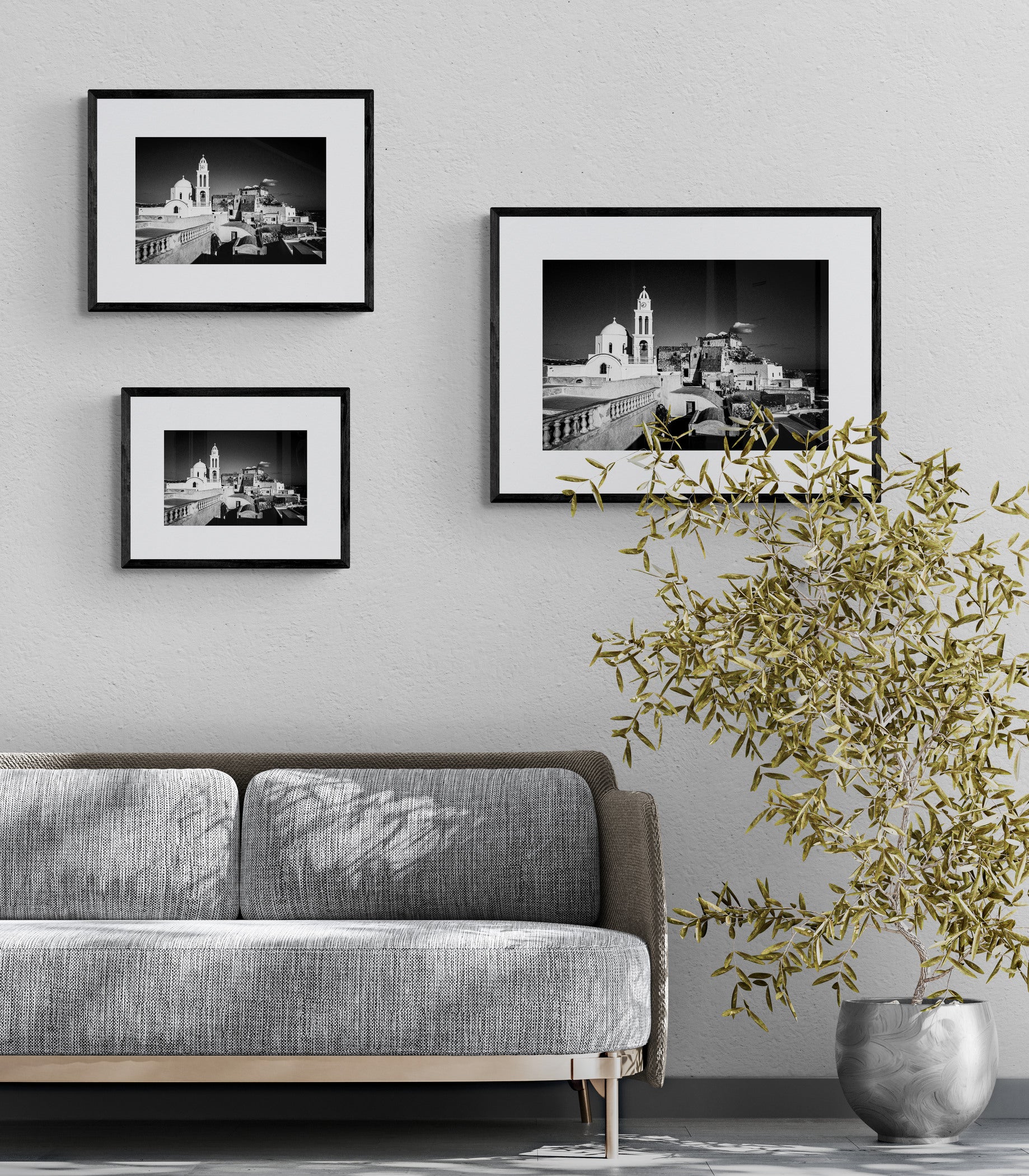 Santorini, Akrotiri. Castle View | Chorōs | Black-and-white wall art photography from Greece - framing options