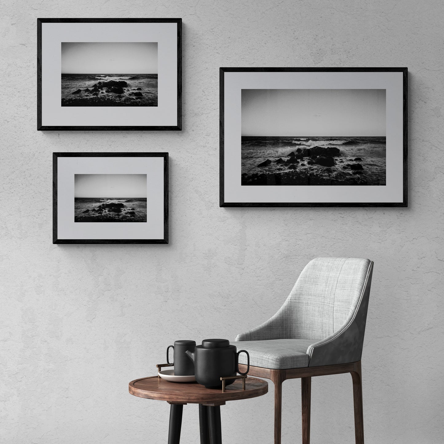 Santorini, Waves crushing on a boulder | Chorōs | Black-and-white wall art photography from Greece - framing options