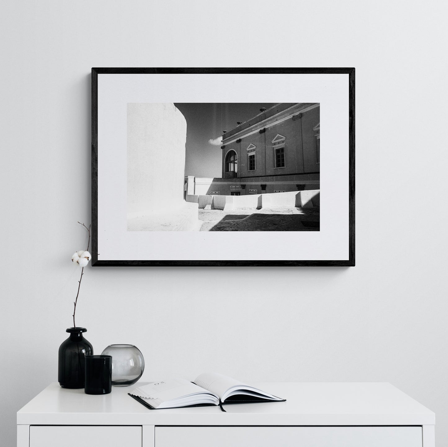 Building at Emporio, Santorini island | Chorōs | Black-and-white wall art photography from Greece - single framed photo