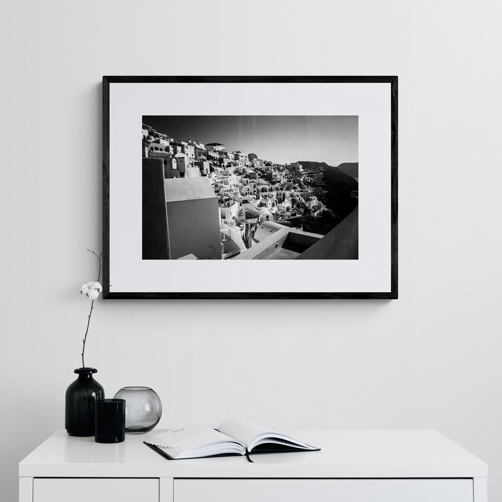 Architecture in Oia | Santorini | Chorōs | Black-and-white wall art photography from Greece - single framed photo