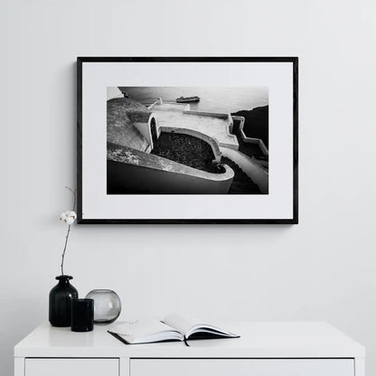 Top down view in Oia | Santorini | Chorōs | Black-and-white wall art photography from Greece - single framed photo