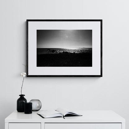 Calm Sunlit Sea | Santorini | Chorōs | Black-and-white wall art photography from Greece - single framed photo