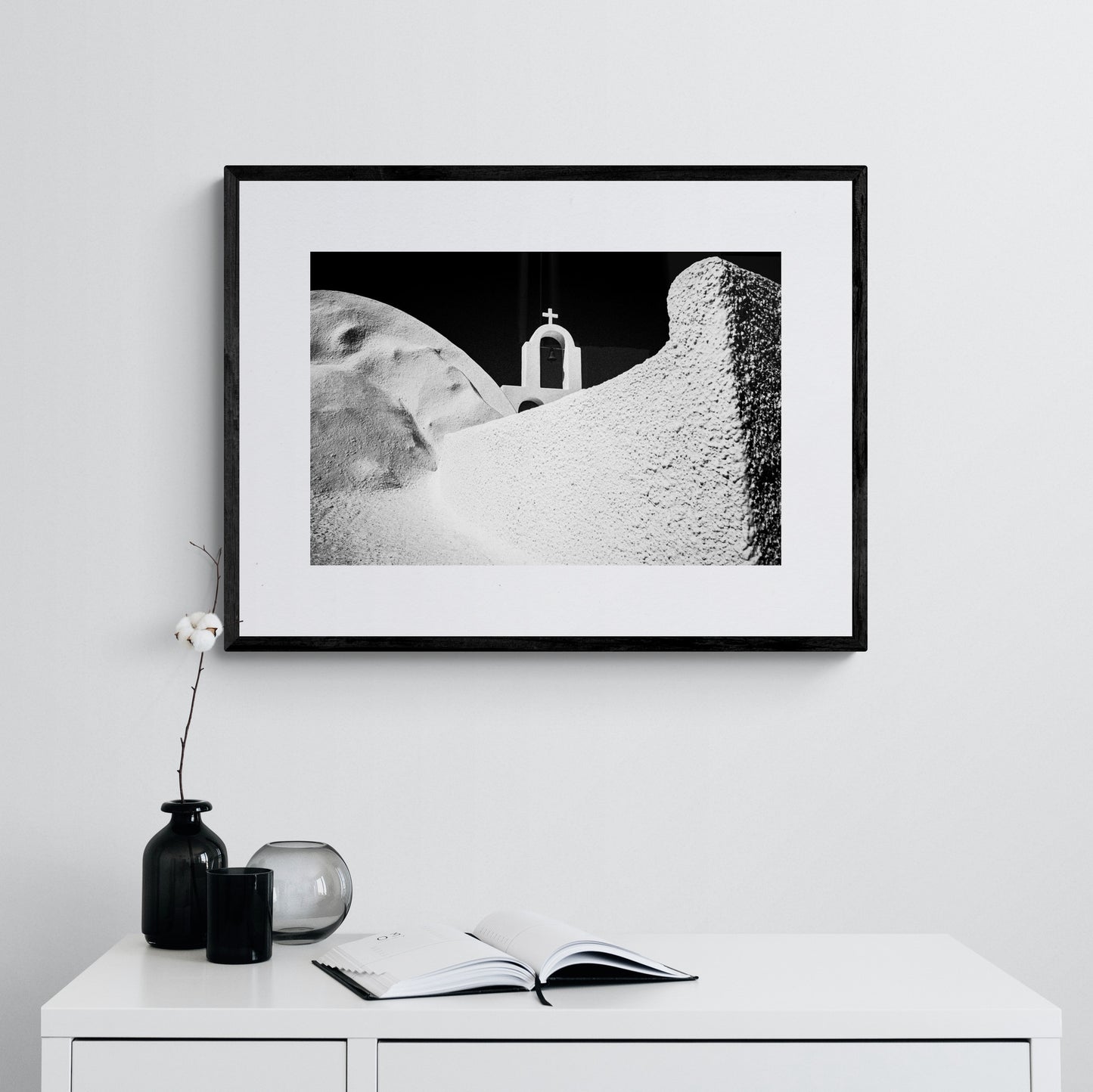 Church Forms | Santorini | Chorōs | Black-and-white wall art photography from Greece - single framed photo