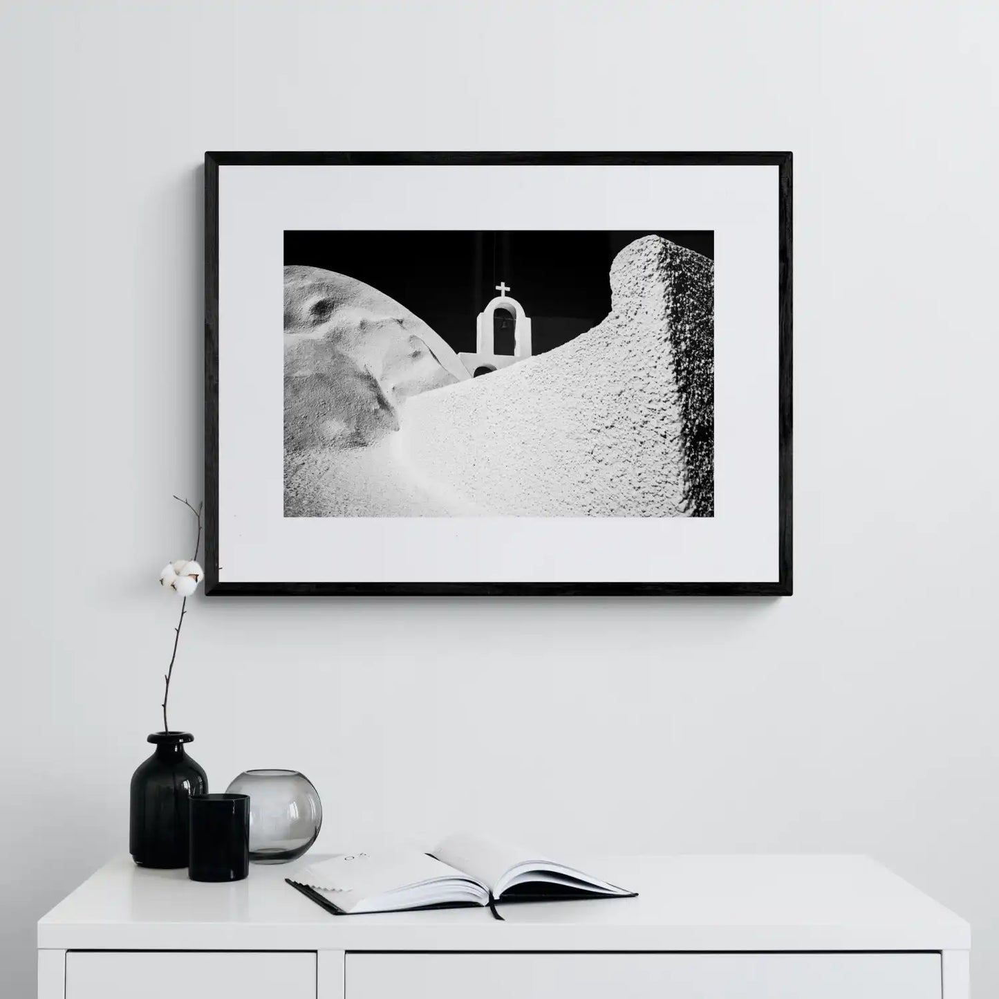 Church Forms | Santorini | Chorōs | Black-and-white wall art photography from Greece - single framed photo